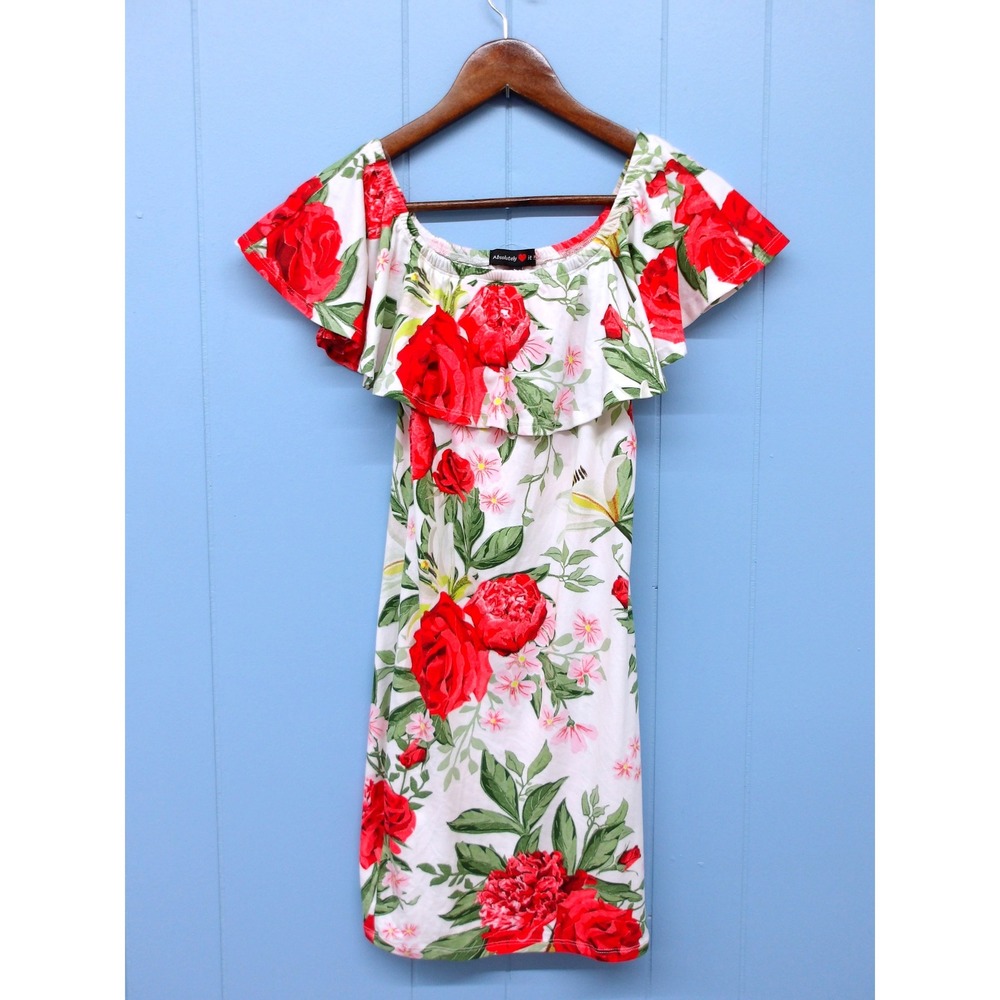 Absolutely Love It!! Floral Print Dress Elastic Neckline Girls Size L /#63344‎